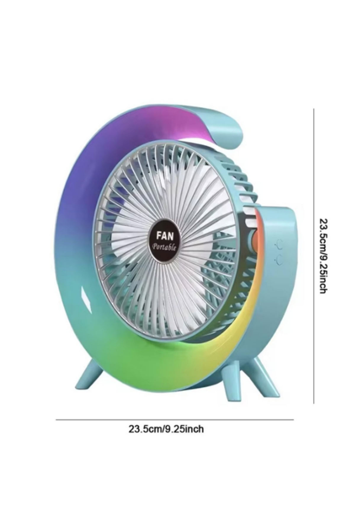 Masaüstü Vantilatör Usb Şarjlı Rgb Led Işıklı 3 Kademeli 180° Ayarlanabilir Soğutucu Fan Mavi