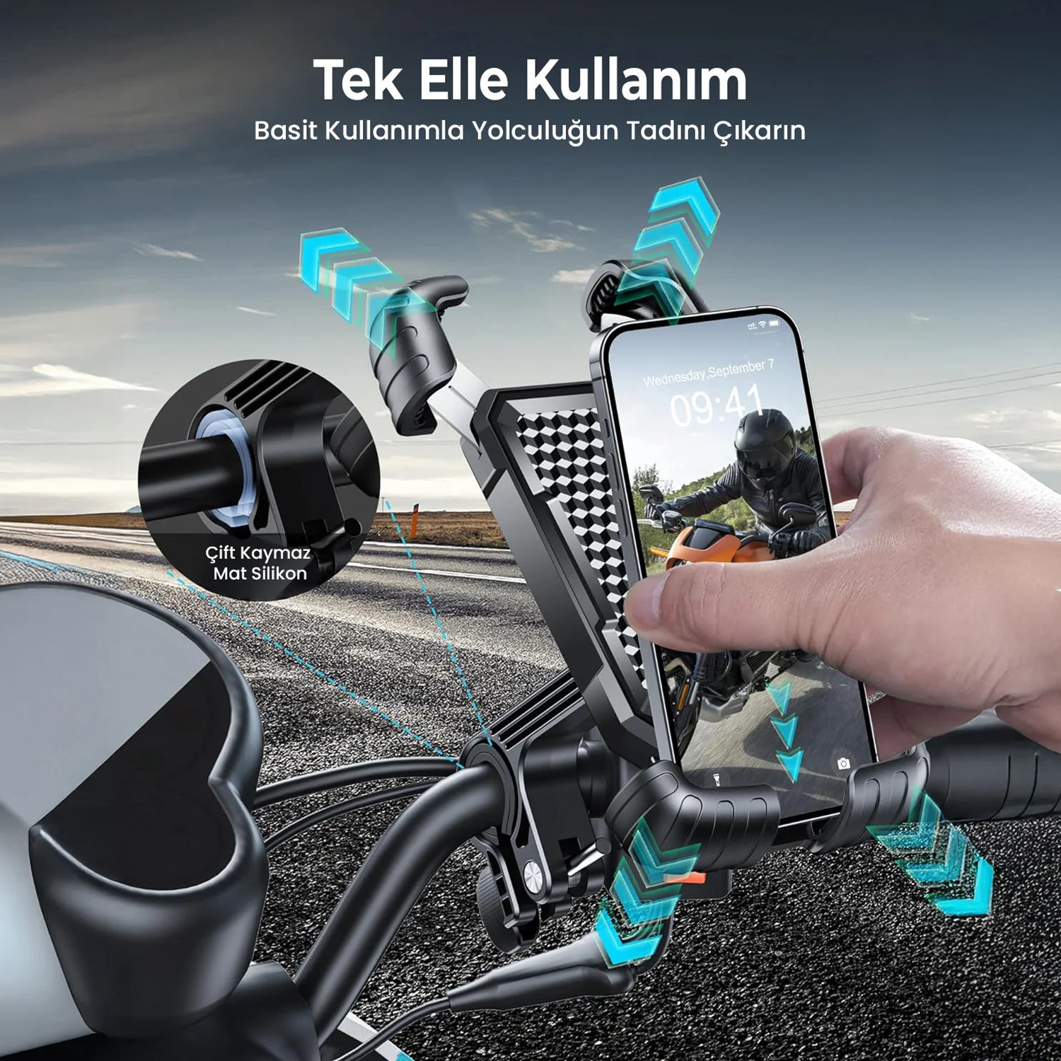 360° Derece Ayarlanabilen Gidon Bağlantılı Bisiklet Motosiklet için ABS 4-7.8″ inç Telefon Tutucu