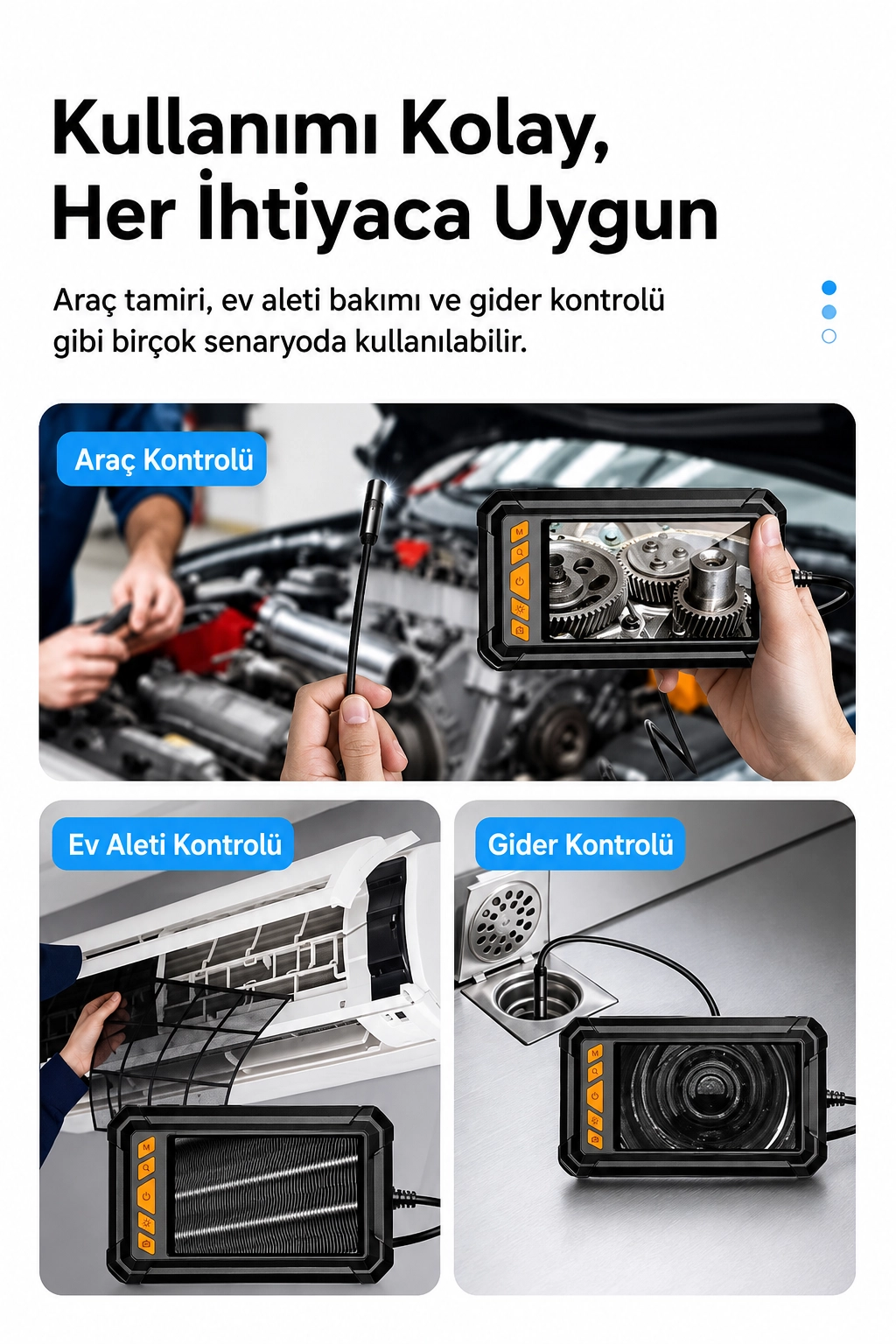 20 Metre Tek Kameralı Endoskop Kamera 1080P HD LED Aydınlatmalı Sert Kablolu Yeni