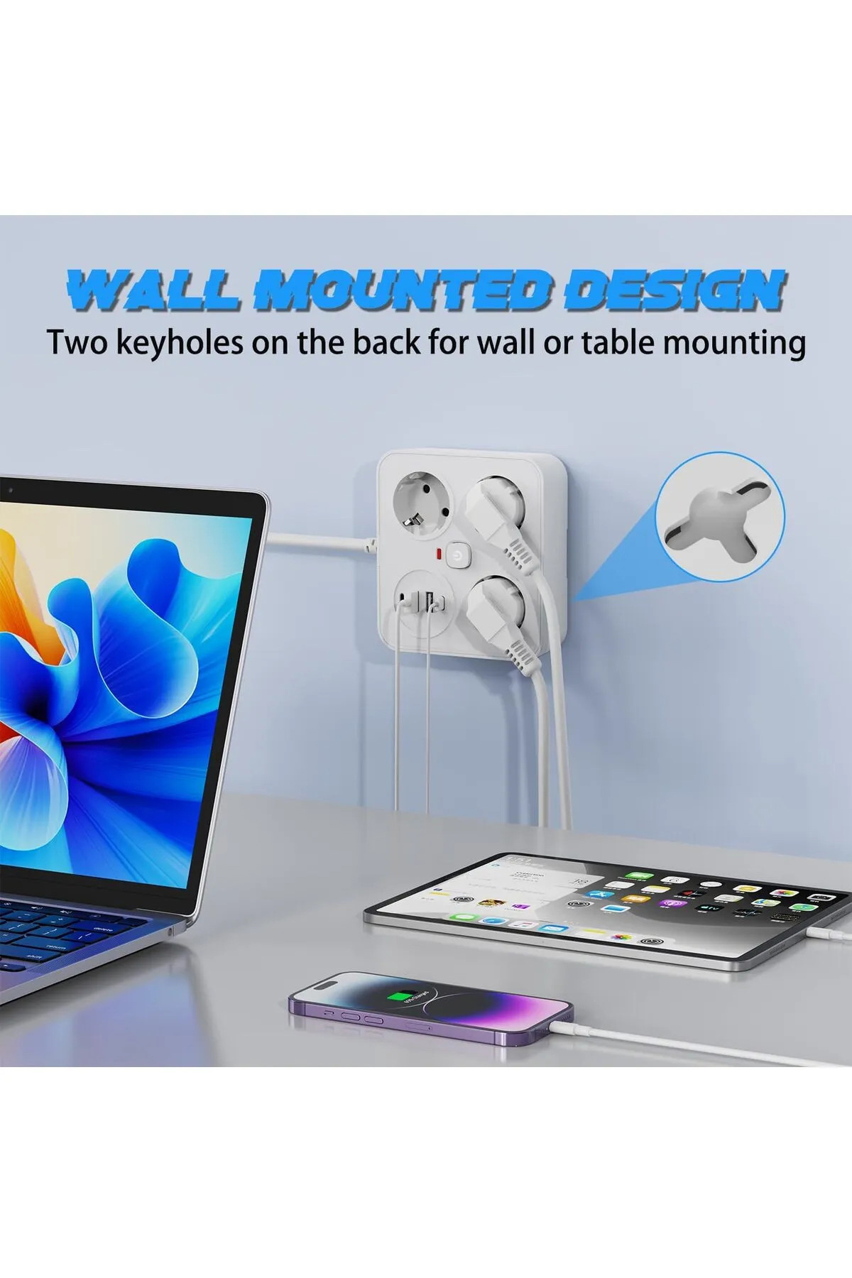 Akım Korumalı Anahtarlı Priz - 3X Priz - 2X Usb - 2X Type-C - 2 mt Kablo Hızlı Şarj Özellikli Siyah