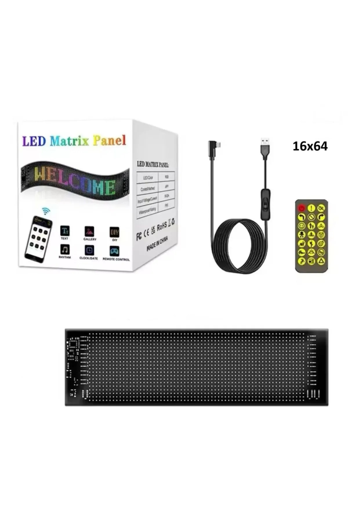  Led Panel Cama Yapışan Telefon Kontrollü Led Ekran Panel 16*64 led sayısı