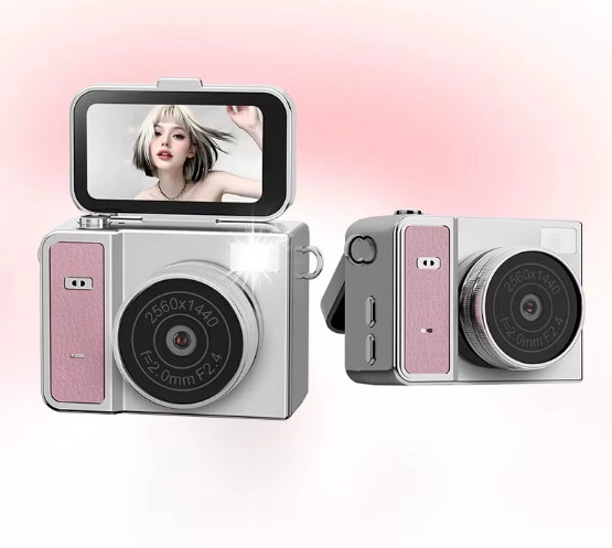 2K Mini Dijital Retro Video Kamera Flaşlı Dijital Vlog Mini Fotoğraf Makinesi Türkçe Menü Pembe