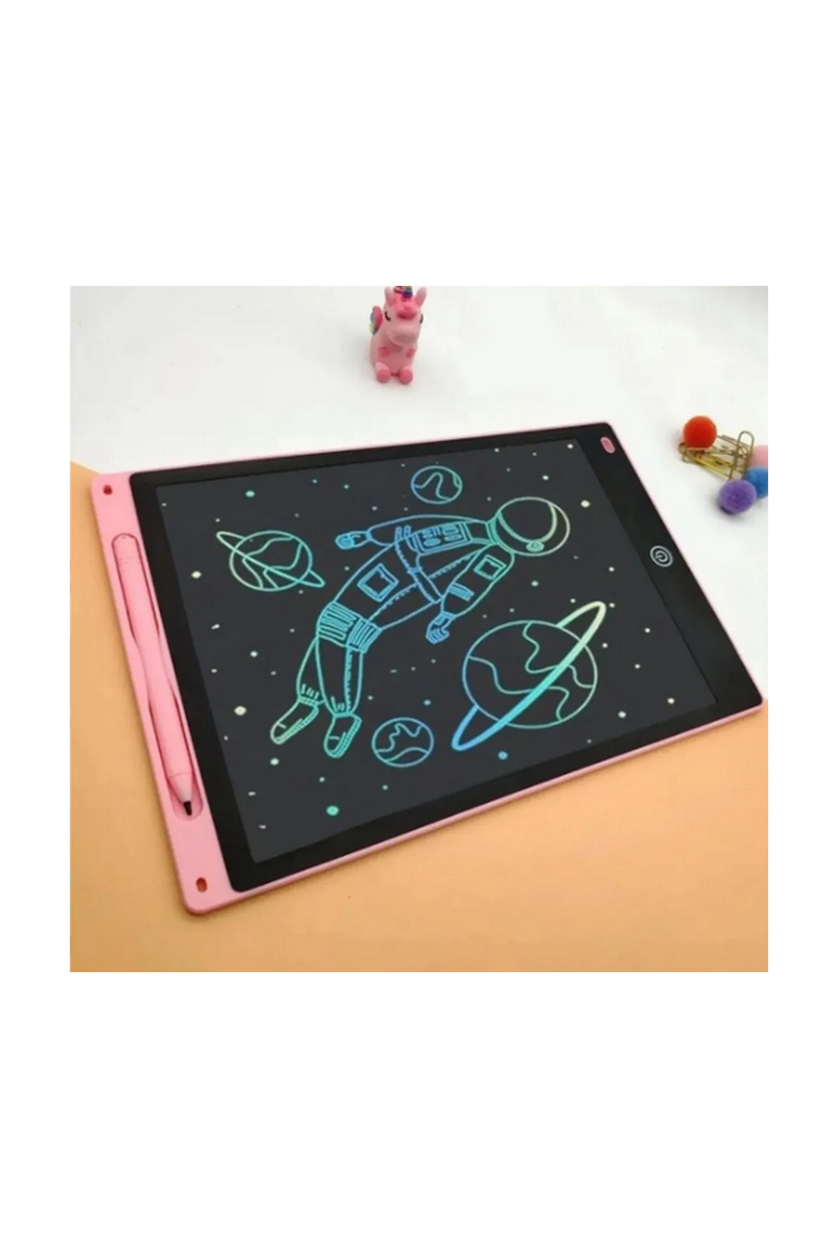 12 Inc Renkli Lcd Grafik Dijital Kalemli Çizim Tableti Yazı Tahta Not Yazma Eğitim Tableti Pembe