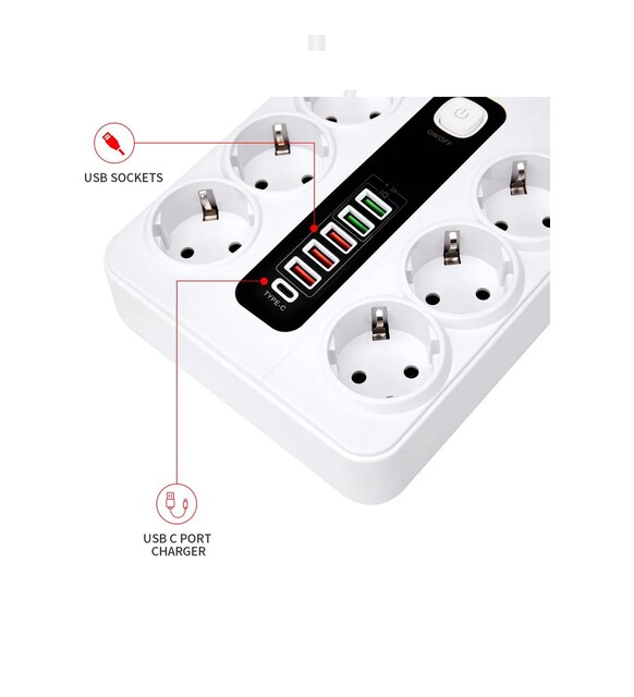 Vothoon HP-H04 3000W 10Amper 6’lı 2metre Uzatma Kablolu Çoklu Termal Akım Priz