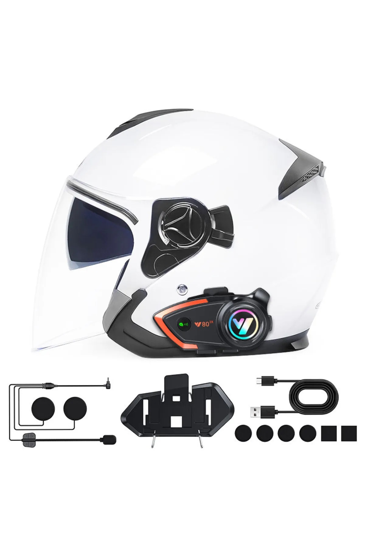 Yeni Model Y80-2X Motosiklet İntercom 2 Kişilik Bağlantı RGB Işıklı Bluetooth Kulaklık Seti