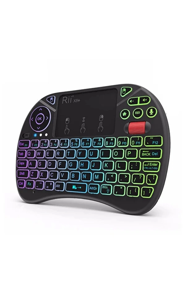 RGB Işıklı Mini Kablosuz Klavye Touchpad Combo, Bluetooth ve 2.4G Smart TV Kumandası