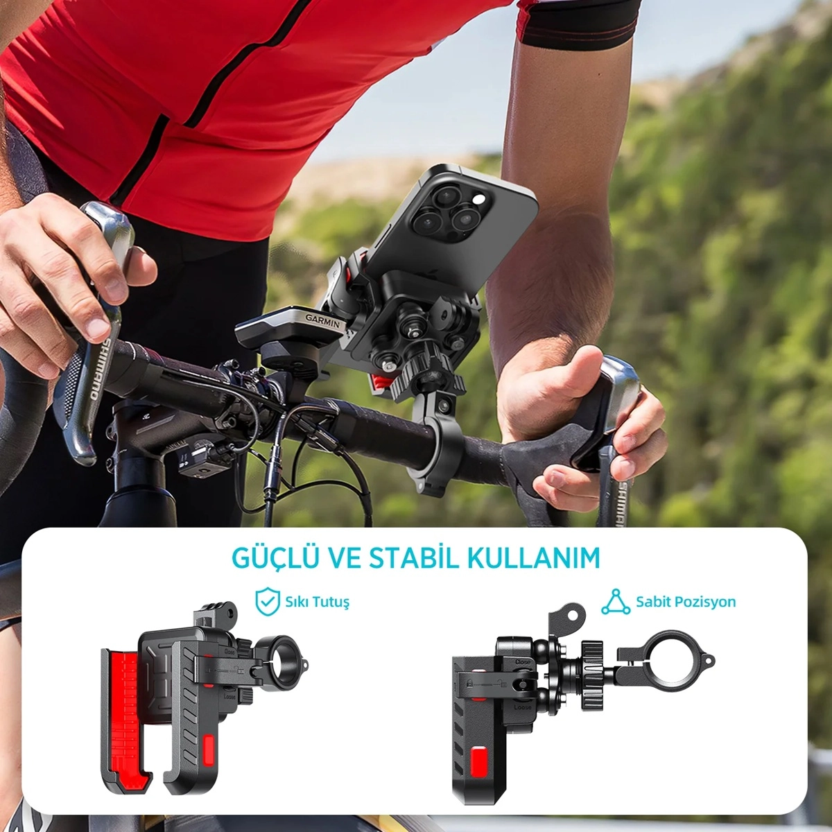 Gidon Bağlantılı 360° Derece Ayarlanabilir 3.5”-7.2” Uyumlu Motosiklet Bisiklet Telefon Tutucu
