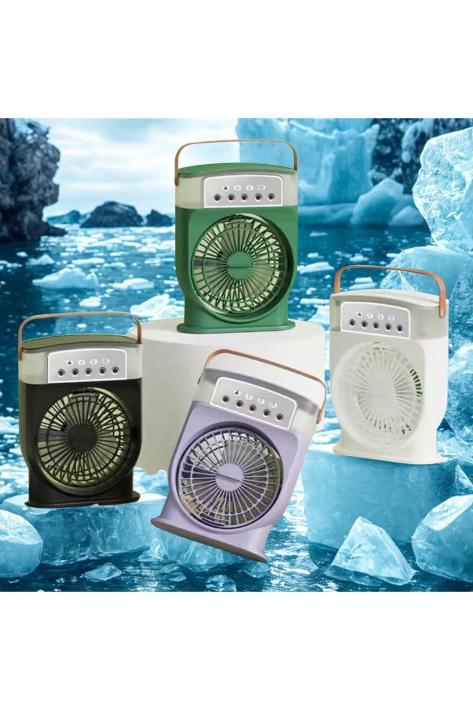 Şarjlı 600 ml Su Hazneli Taşınabilir Masaüstü Vanilatör  Güçlü Fan ve 2000 mAh Pil Beyaz