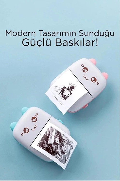 Mini Fotoğraf Yazıcı Kablosuz Etiket Yazıcı Baskı Makinesi Ios Android Uyumlu Termal Printer Mavi