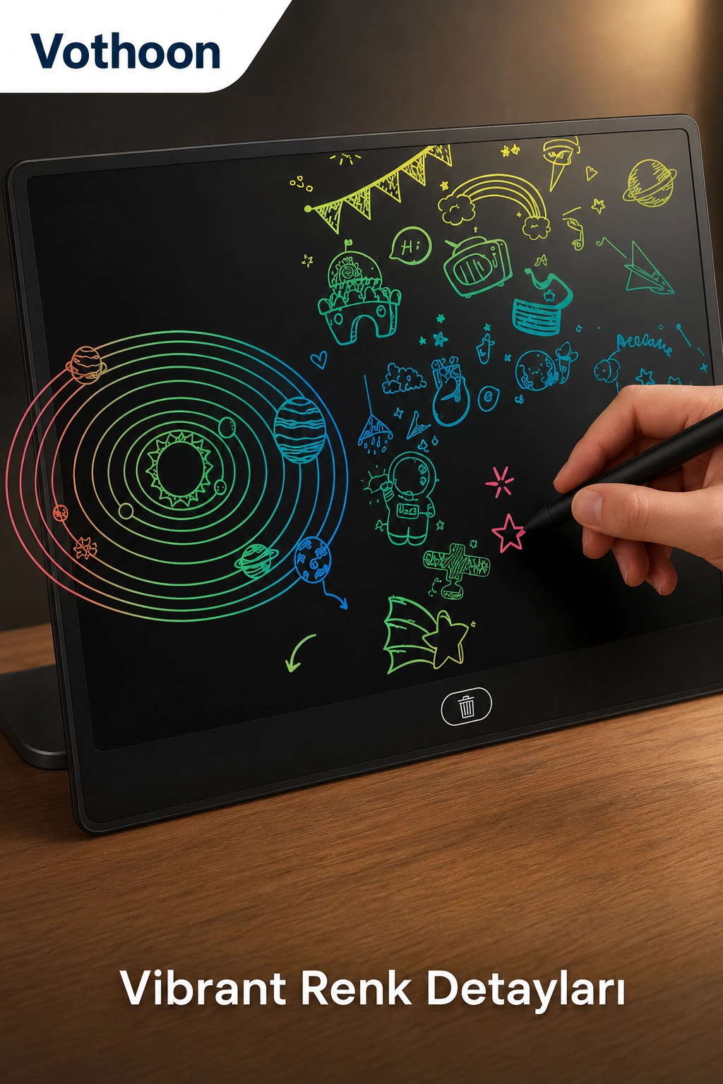 20 Inc Renkli Lcd Grafik Dijital Kalemli Çizim Tableti Yazı Tahta Not Yazma Eğitim Tableti Siyah
