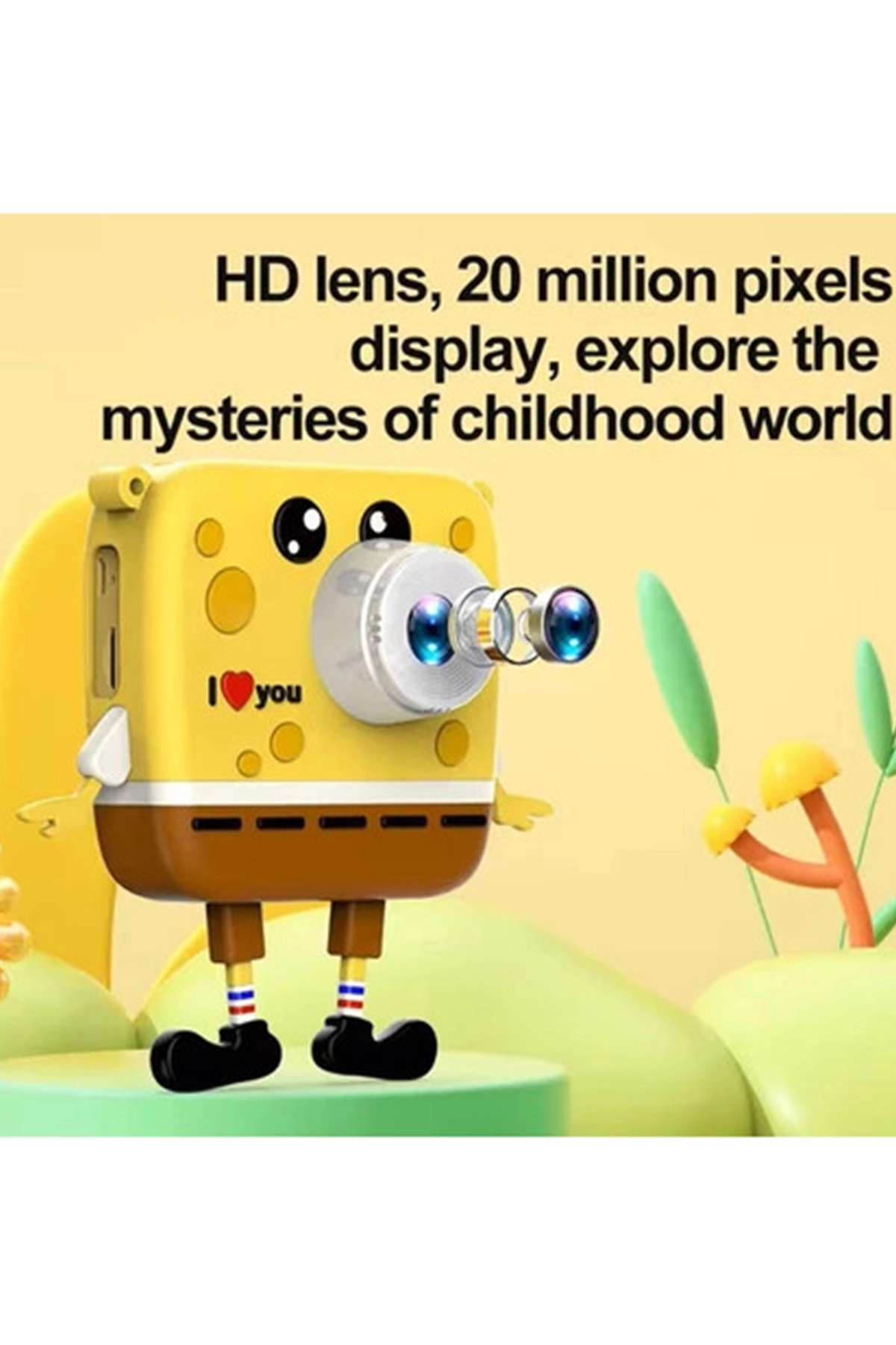 Sünger Bob Tasarımlı Yeni Nesil Çocuk Dijital Mini Fotoğraf Makinesi Çift Kamera