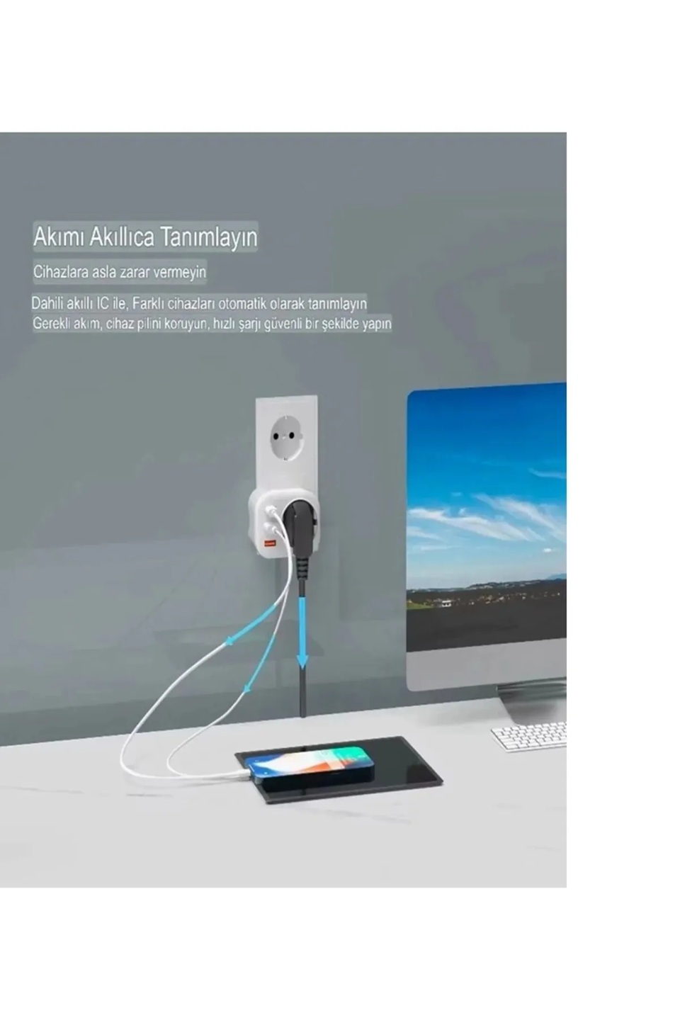 Vothoon  AC-115 2500W 3.4A 2USB 1Type-C 1Soket Akım Korumalı Şarj Adaptörü Priz Çoğaltıcı