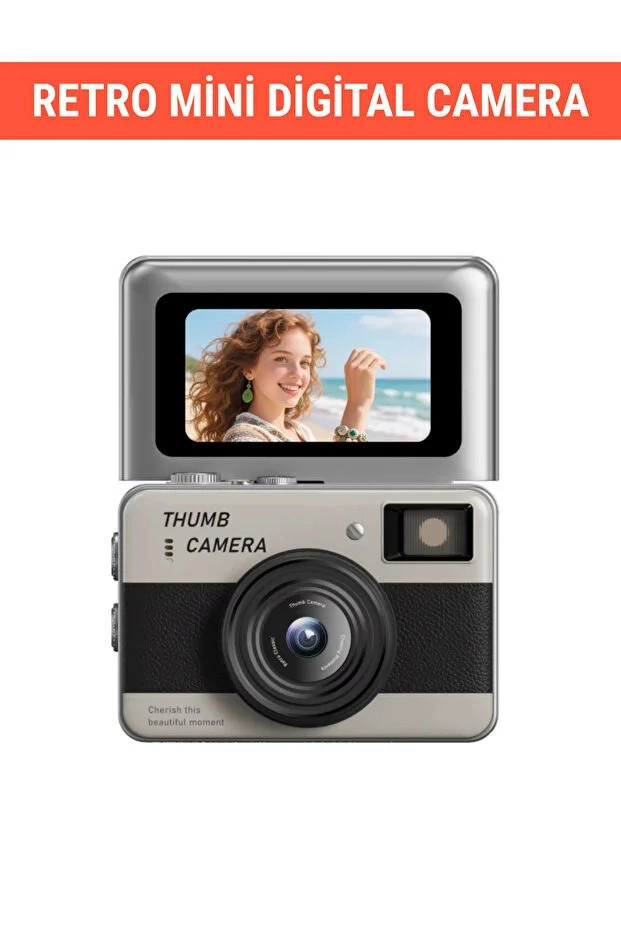 Retro Mini Dijital Kamera 1080P 1.47 İnç Flip Ekranlı Flaşlı Selfie Vlog Kamerası 4GB SD Hediyeli Siyah