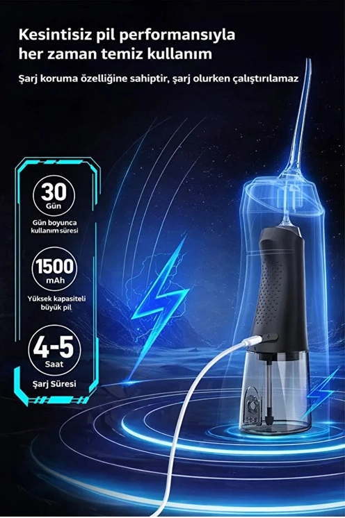 Şarjlı Ağız Duşu Diş Bakım Cihazı 4 Modlu Diş Arası Temizleyici 320ML 5 Başlıklı 1500 mAh Kablosuz