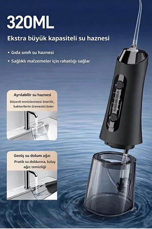 Şarjlı Ağız Duşu Diş Bakım Cihazı 4 Modlu Diş Arası Temizleyici 320ML 5 Başlıklı 1500 mAh Kablosuz