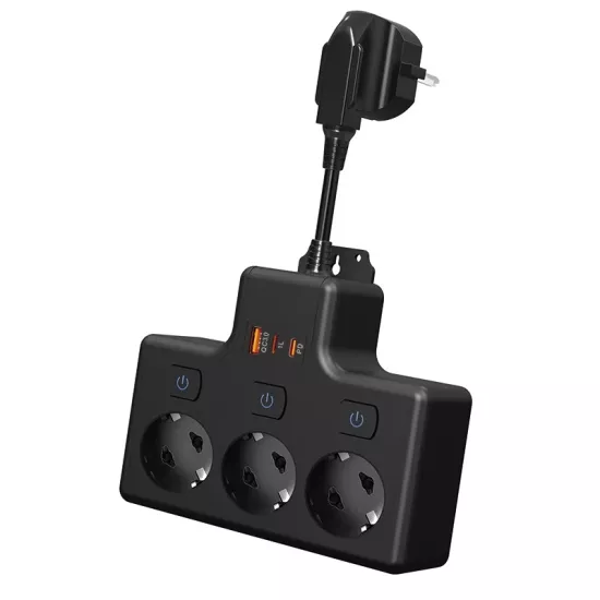 Termal Akım Korumalı 3’lü Duvar Tipi Priz 1x USB 2x Type-C Çıkışlı Grup Priz Çoğaltıcı (3500W)
