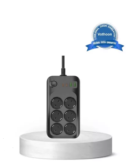 Akım Korumalı 6’Lı Priz 2xUSB 2xType-C Çıkış Yüksek Gerilim Koruma Çoklu Priz Çoğaltıcı