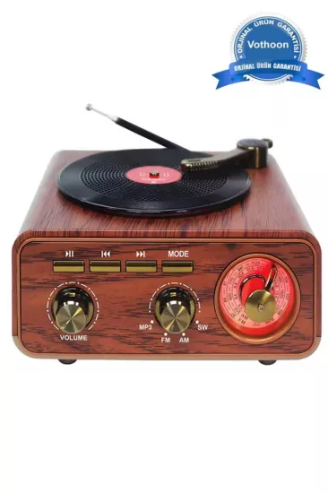 Nostaljik Tasarım Plak Çalar Görünümlü Radyolu Bluetooth Hoparlör Retro Müzik Plak