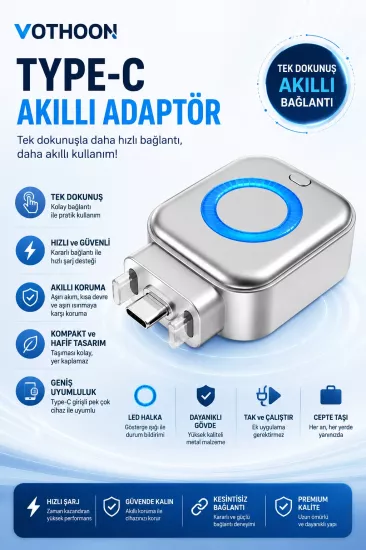 Akım Korumalı Type-C Akıllı Şarj Ayırıcı Otomatik Şarj Kesici Batarya Koruma Adaptörü Hızlı Şarj Destekli