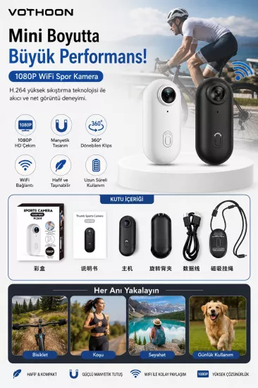 Mini WIFI Aksiyon Kamerası 1080P Taşınabilir Vücut Kamerası Giyilebilir Video Kaydedici Siyah