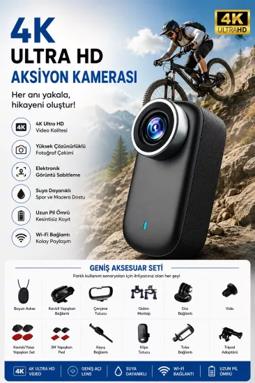 4K Ultra HD Mini WIFI Aksiyon Kamerası Taşınabilir Vücut Kamerası 1.47’HD Ekranlı Giyilebilir Video Kaydedici