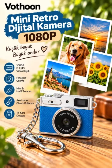 Mini Retro Dijital Kamera 1080P Full HD Fotoğraf & Video Çekimi LCD Ekran Mini Kamera TF Kart Destekli