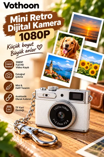 Mini Retro Dijital Kamera 1080P Full HD Fotoğraf & Video Çekimi LCD Ekran Mini Kamera TF Kart Destekli