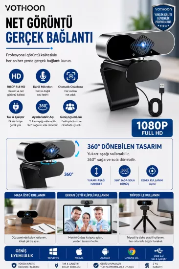 WebCam Orjınal 1080p HD Konferans Kamera Dahili Mikrofon Görüntülü Sohbet Yayın Kamerası HD Video AE-104