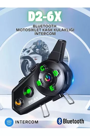 D2-6X 1000M Mesafeli 6 Kanallı İntercom Bluetooth Motosiklet Kask Kulaklığı İntercom Kulaklık