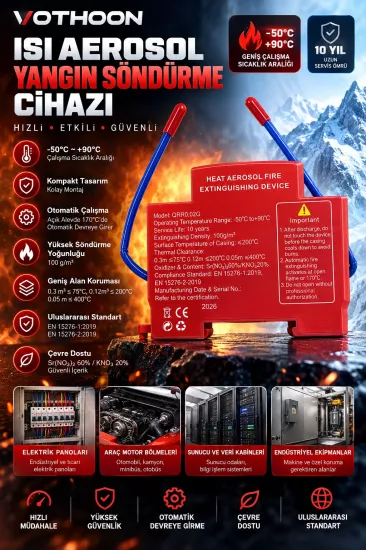 Otomatik Pano Yangın Söndürücü 20 Gr Aerosol Isı Sensörlü Elektrik Panosu Koruma Cihazı