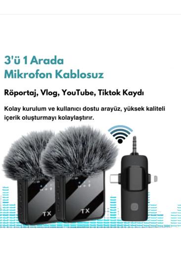 F11  Yüksek Kalite Profesyonel 3 In 1 Kablosuz Taşınabilir Yaka Mikrofonu Tüylü 