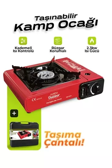  Portatif Kamp Ocağı 2.3kW | Taşınabilir Tekli Gazlı Ocak | Rüzgar Geçirmez