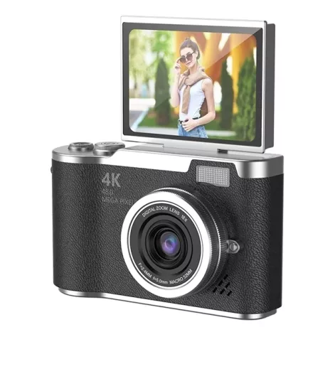 4K Dijital Retro Video Kamera 48MP 18X Zoom Flaşlı (32GB) Kart Dijital Vlog Fotoğraf  Makinesi TÜRKÇE siyah 