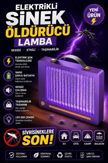 Elektrikli Sinek Öldürücü Lamba | Şarjlı, Sessiz, LED Işıklı Etkili Koruma