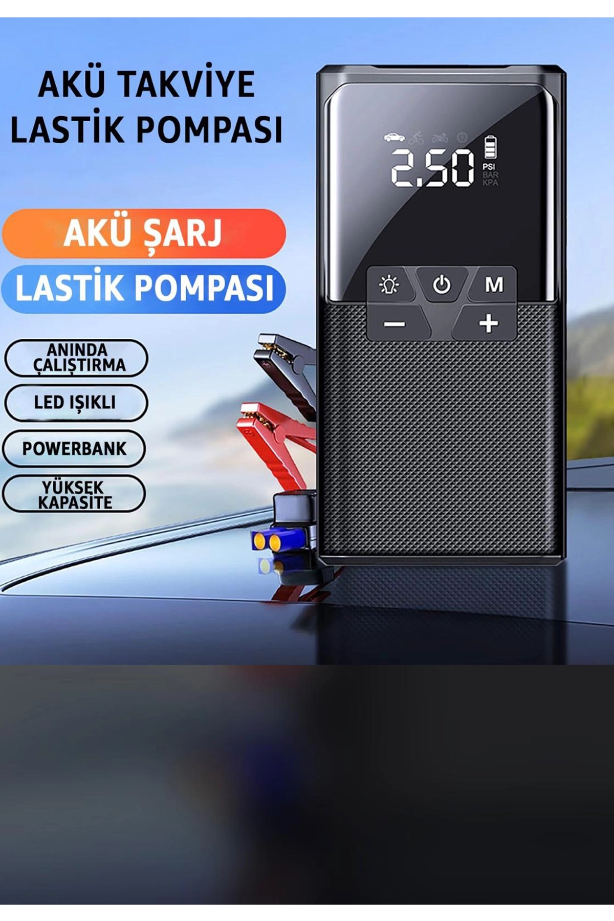Vothoon12000 mAh Akıllı Akü Takviye ve Dijital Hava Pompası Akım Korumalı