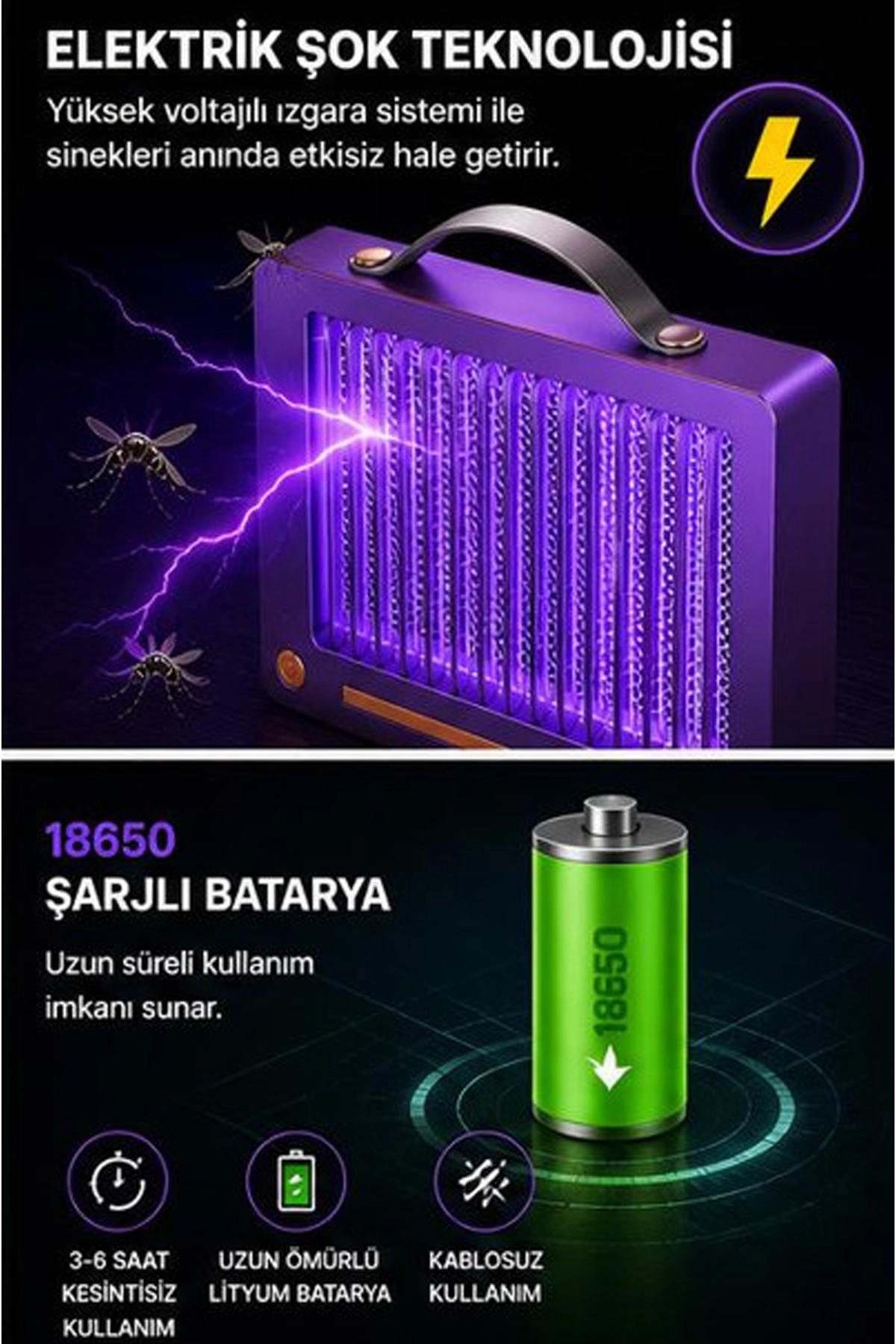 Elektrikli Sinek Öldürücü Lamba | Şarjlı, Sessiz, LED Işıklı Etkili Koruma