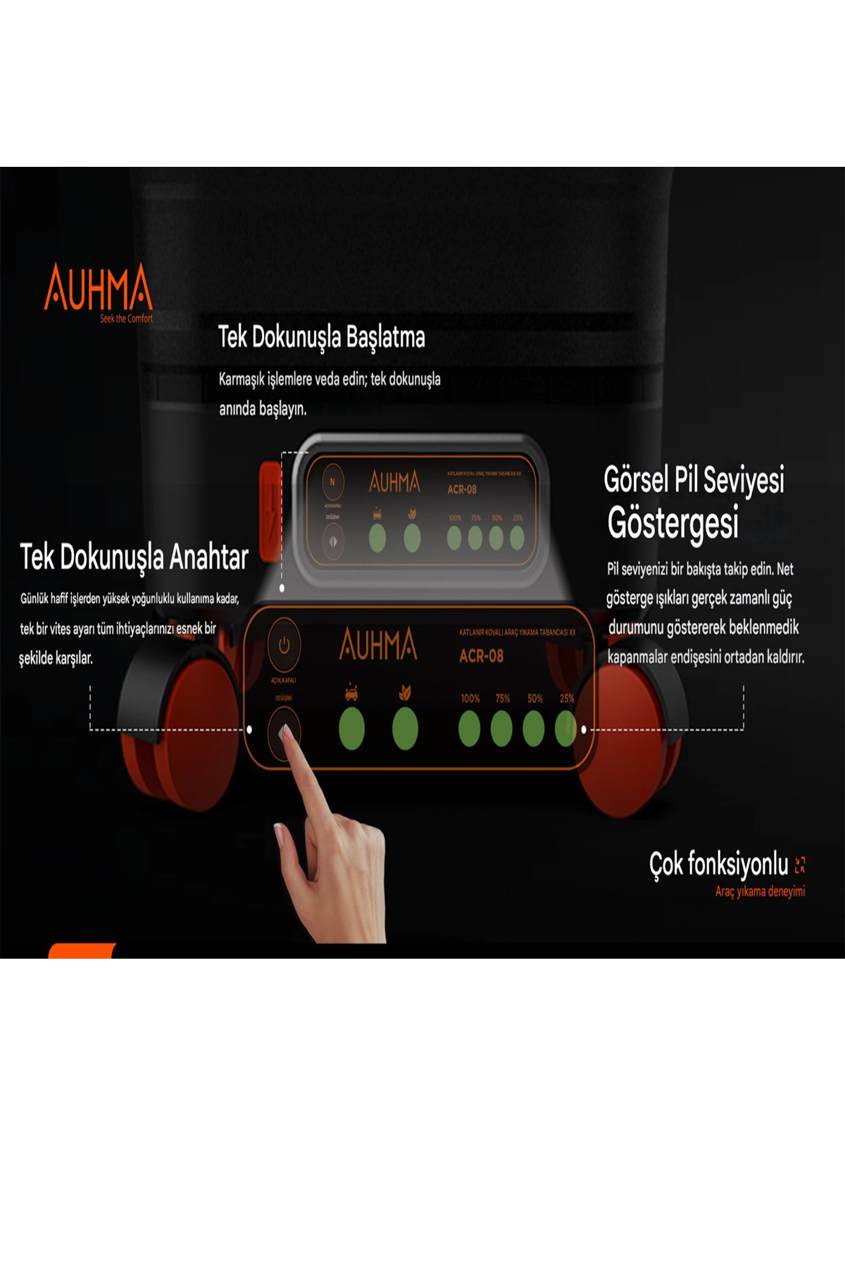 Yüksek Basınçlı Yıkama Makinesi Fırçasız Katlanır Kovalı 150w 14/16 Bar 13 Litre 