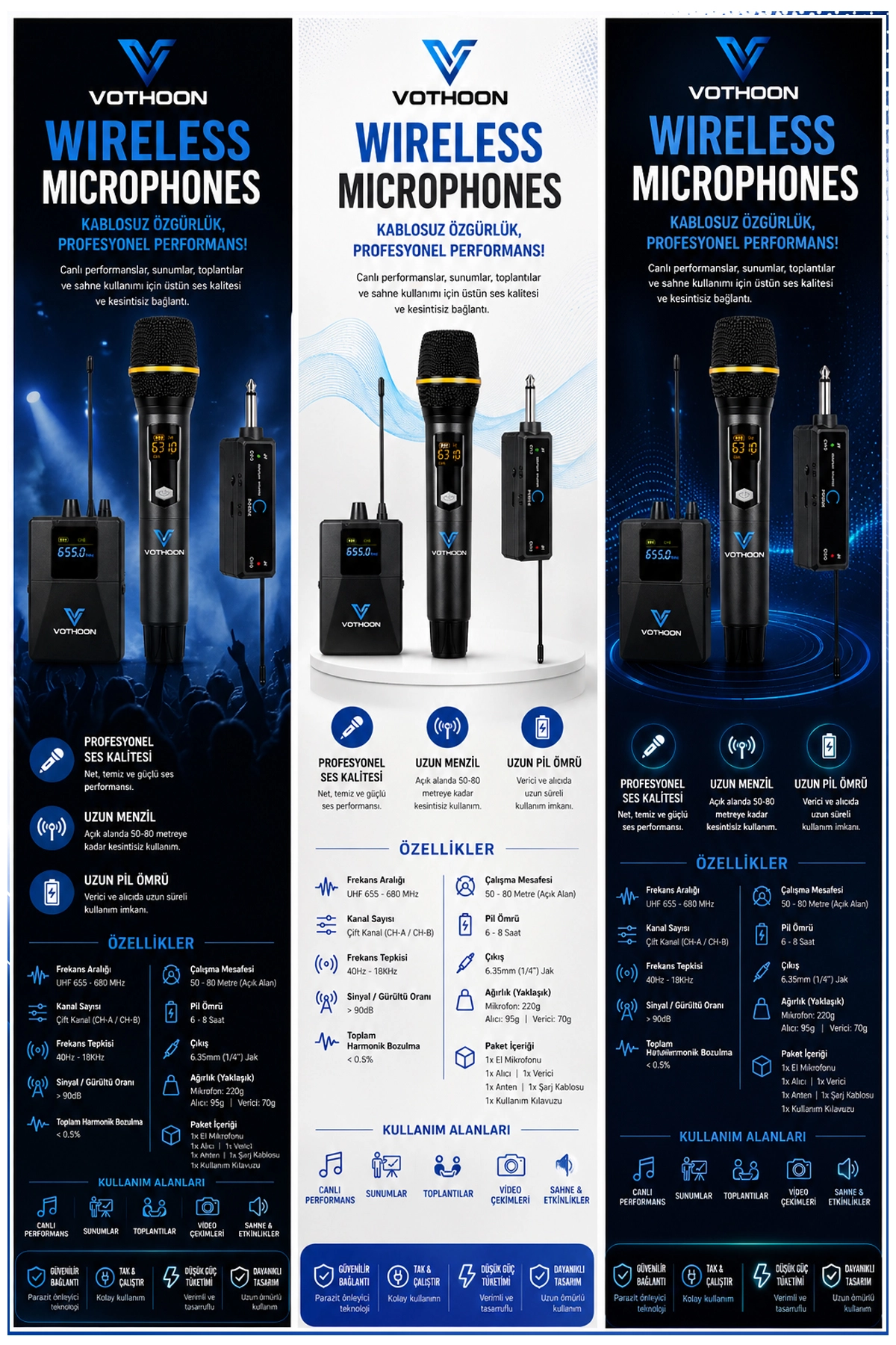 Wireless Mikrofon Sistemi UHF Kablosuz El Mikrofonu Profesyonel Ses Performansı 50 mt menzil