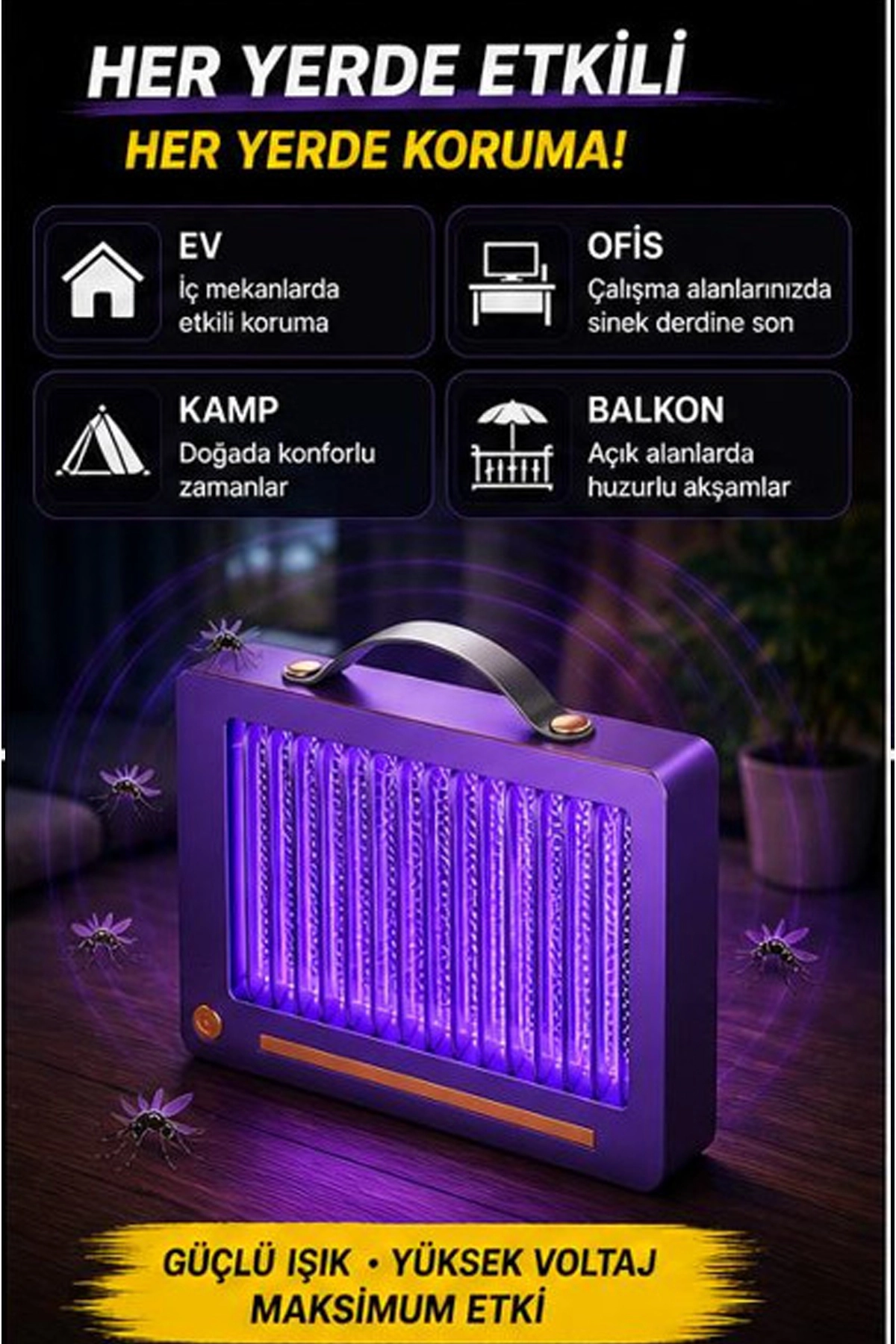 Elektrikli Sinek Öldürücü Lamba | Şarjlı, Sessiz, LED Işıklı Etkili Koruma