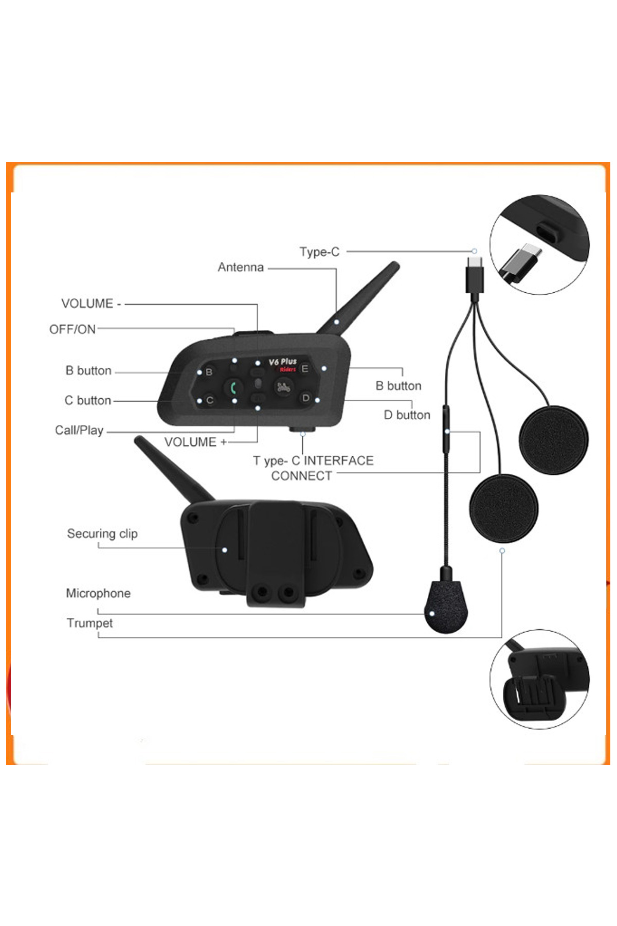 Vothoon V6 Plus Motorsiklet Kaskı intercom  Su Geçirmez 1200 m