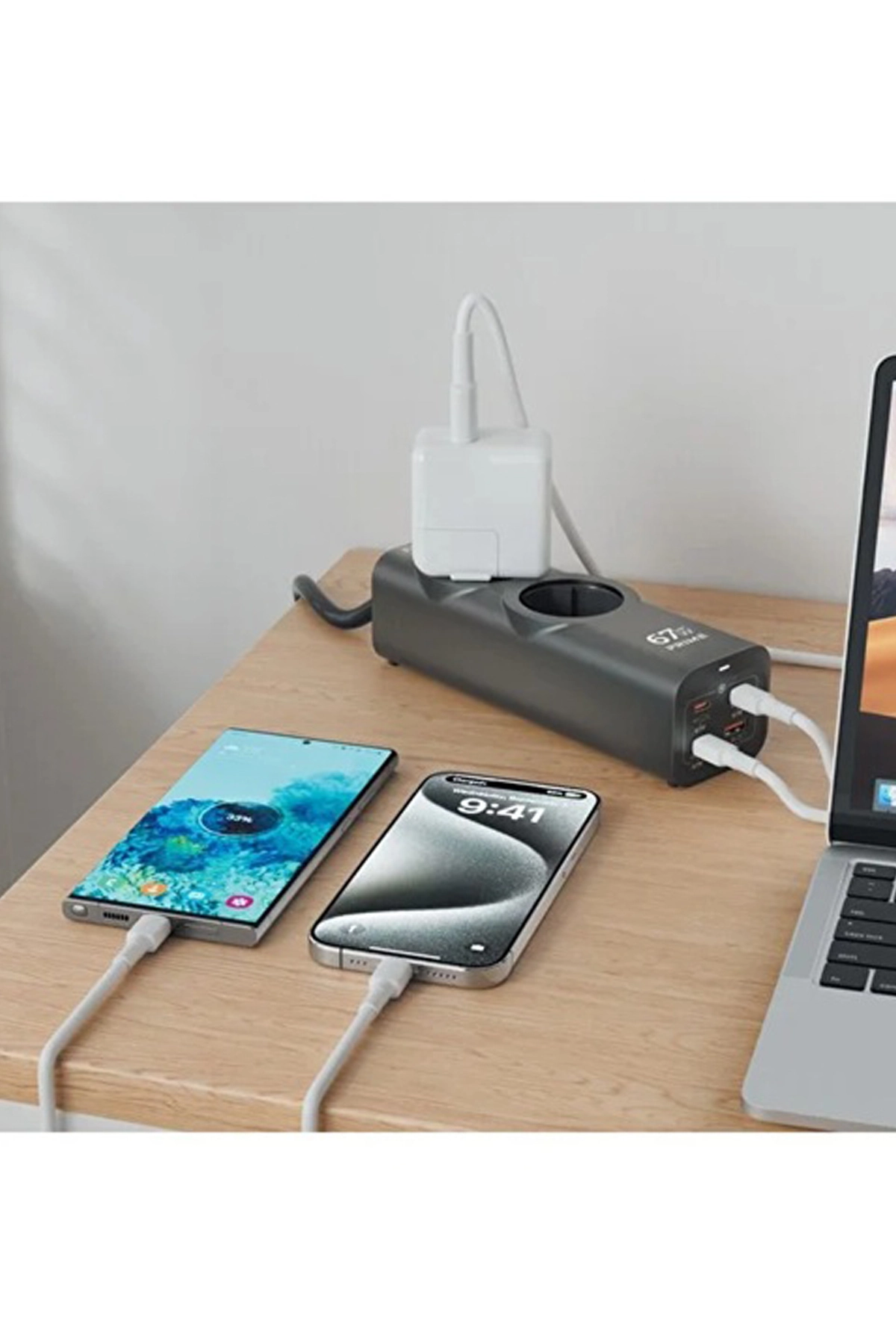67W Hızlı Şarjlı Akıllı Çoklu Priz – 2000W Güç, 2 USB-C + 2 USB-A Çıkışlı, Telefon & Laptop Uyumlu