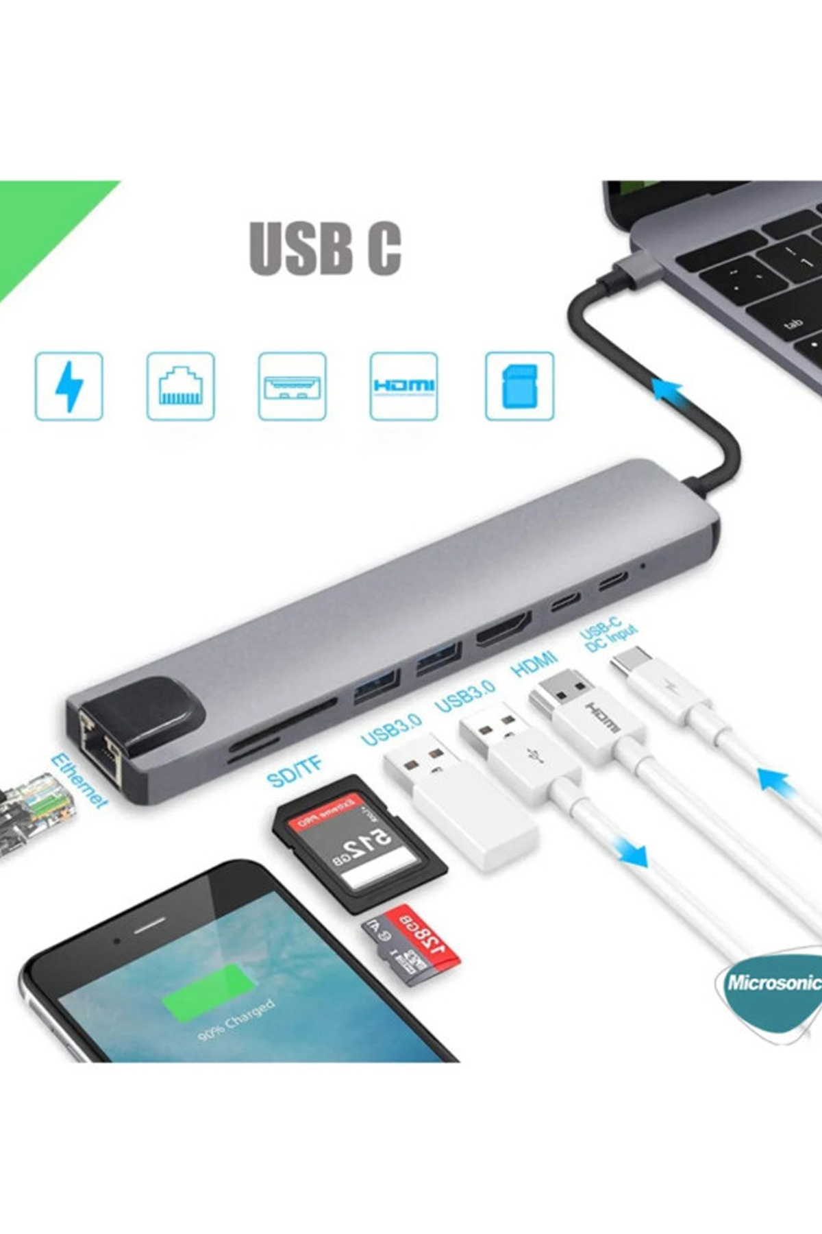 Vothoon Type-c To Hdtv Multifunction Adapter 8 Port Kablo