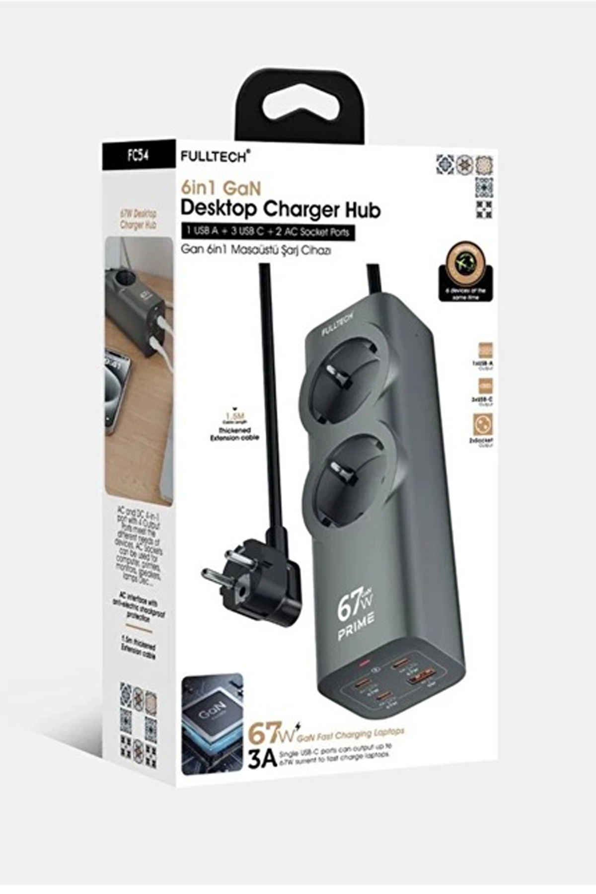 67W Hızlı Şarjlı Akıllı Çoklu Priz – 2000W Güç, 2 USB-C + 2 USB-A Çıkışlı, Telefon & Laptop Uyumlu