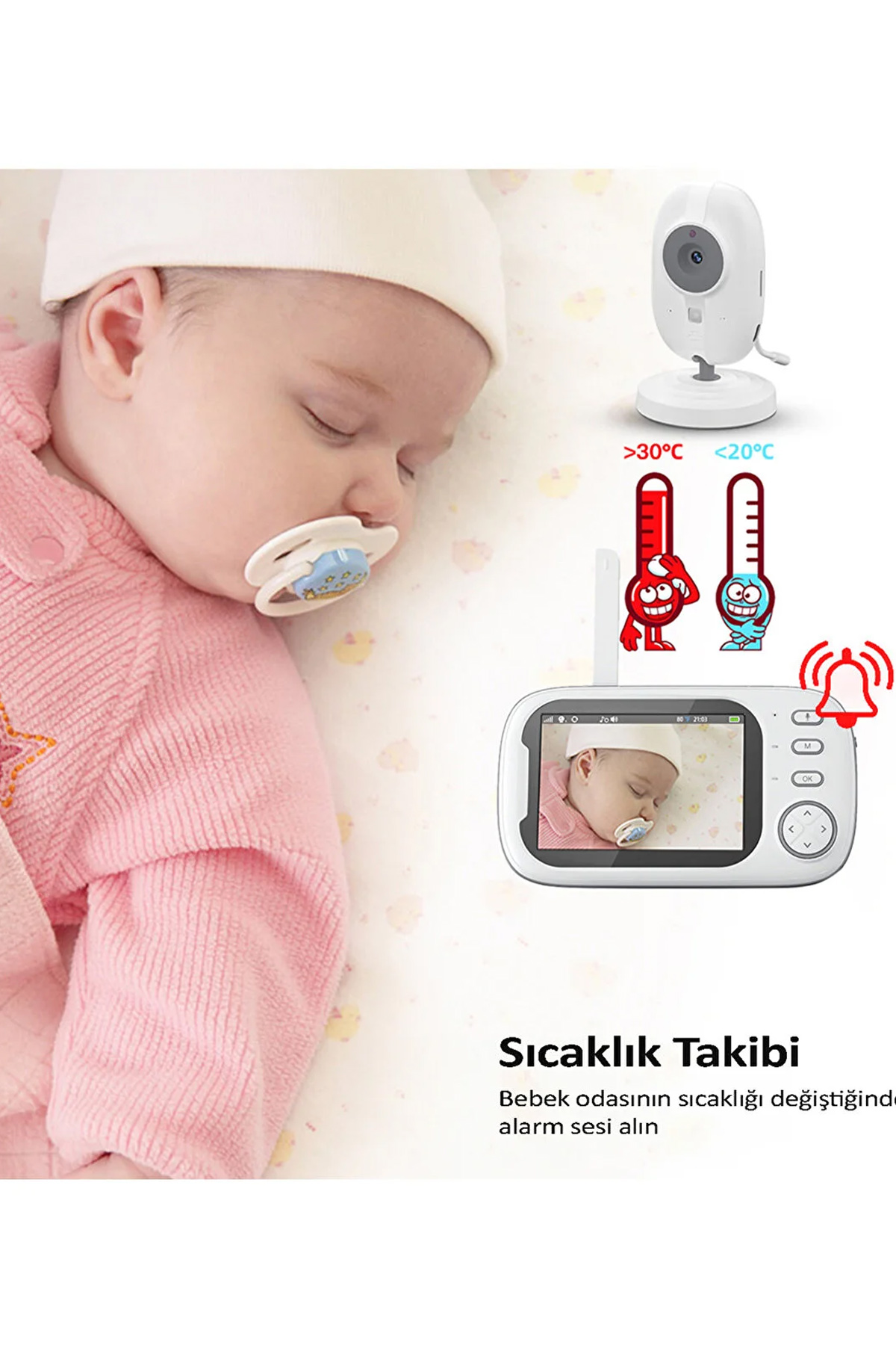 Vothoon Gece Görüşlü Bebek Odası Kamera Sıcaklık Uyarısı Izleme Ekranı