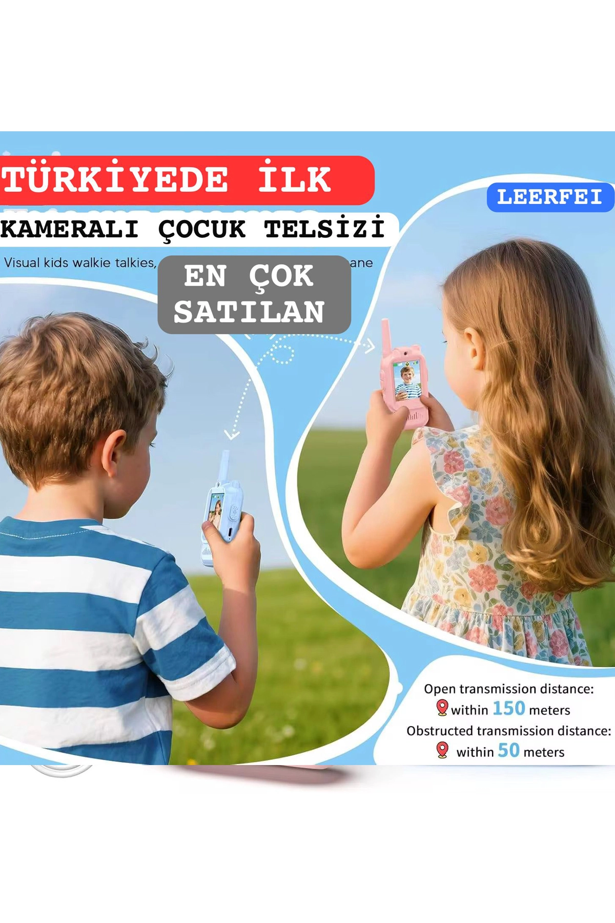 Çocuklar İçin Görüntülü Telsiz Konuşma El Telsizi Şarj Edilebilir 50 m Menzil Wi-Fi Gerektirmez