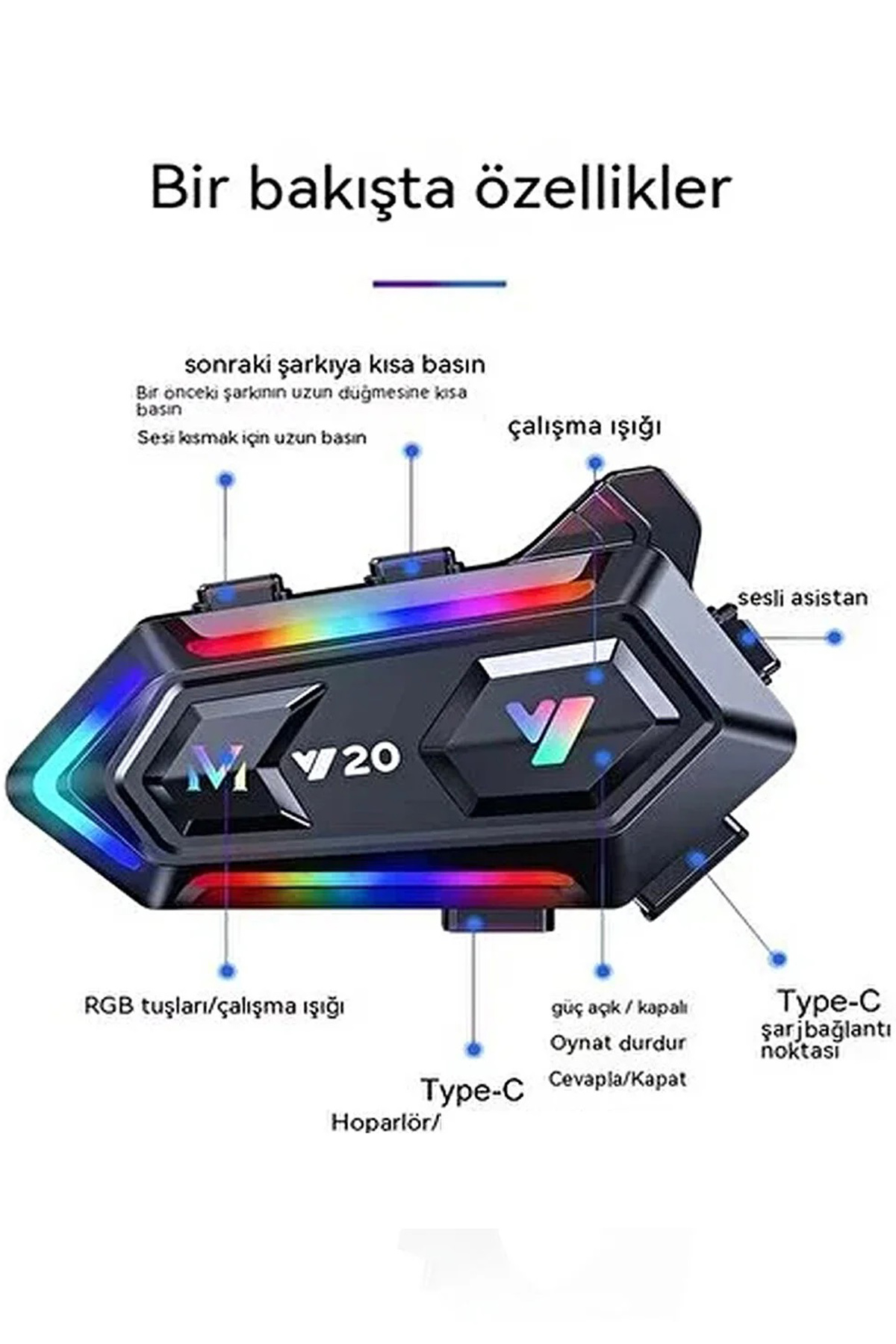  Vothoon Y20 Motor Kurye Kask Kulaklık RGB Modlu Bluetooth Motosiklet Kulaklık 5.3 Bluetooth Interkom 