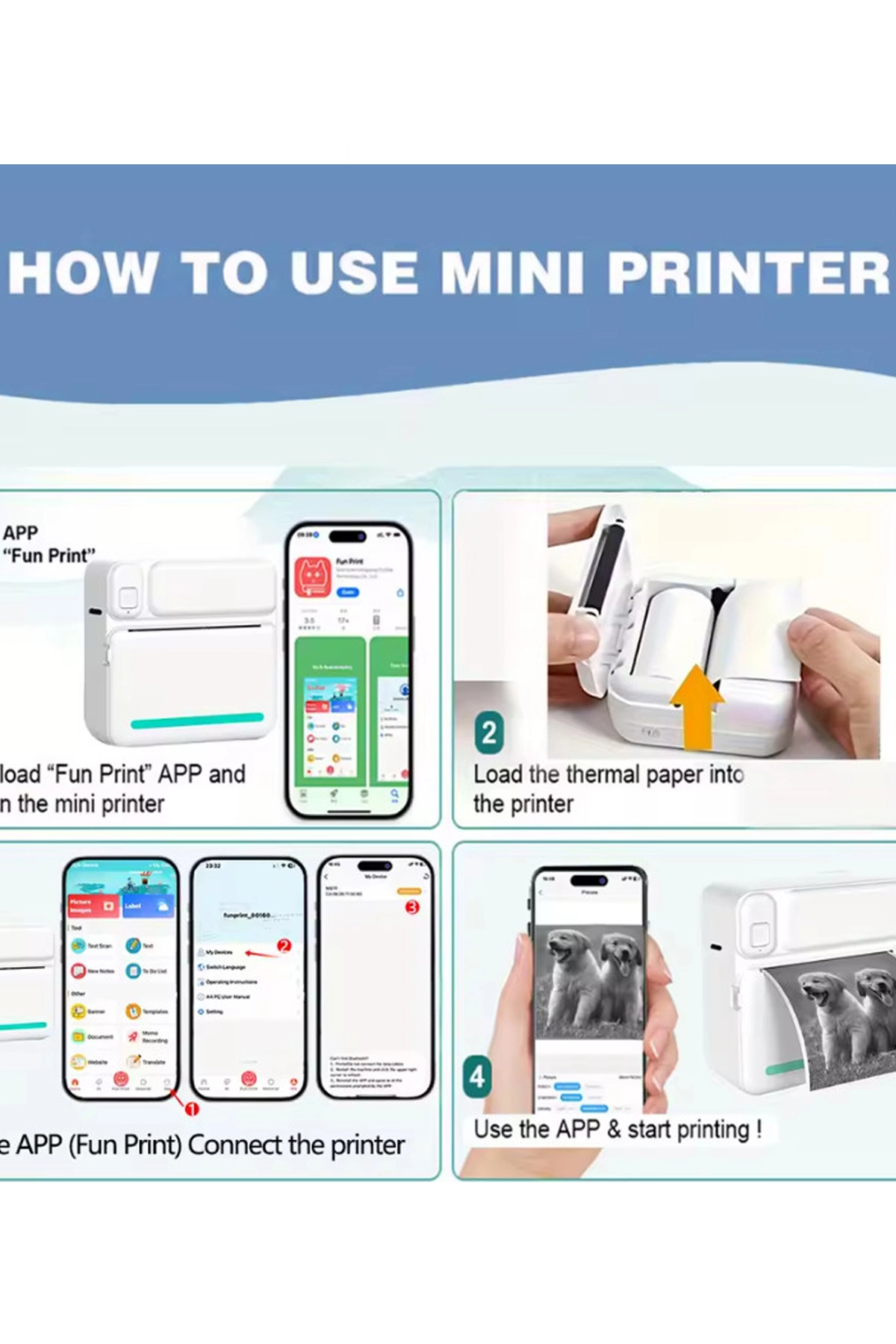 Mini Taşınabilir Yazıcı 13 Rulo Kağıtlı Mürekkepsiz Etiket Yazıcısı Mini Termal Yazıcı 