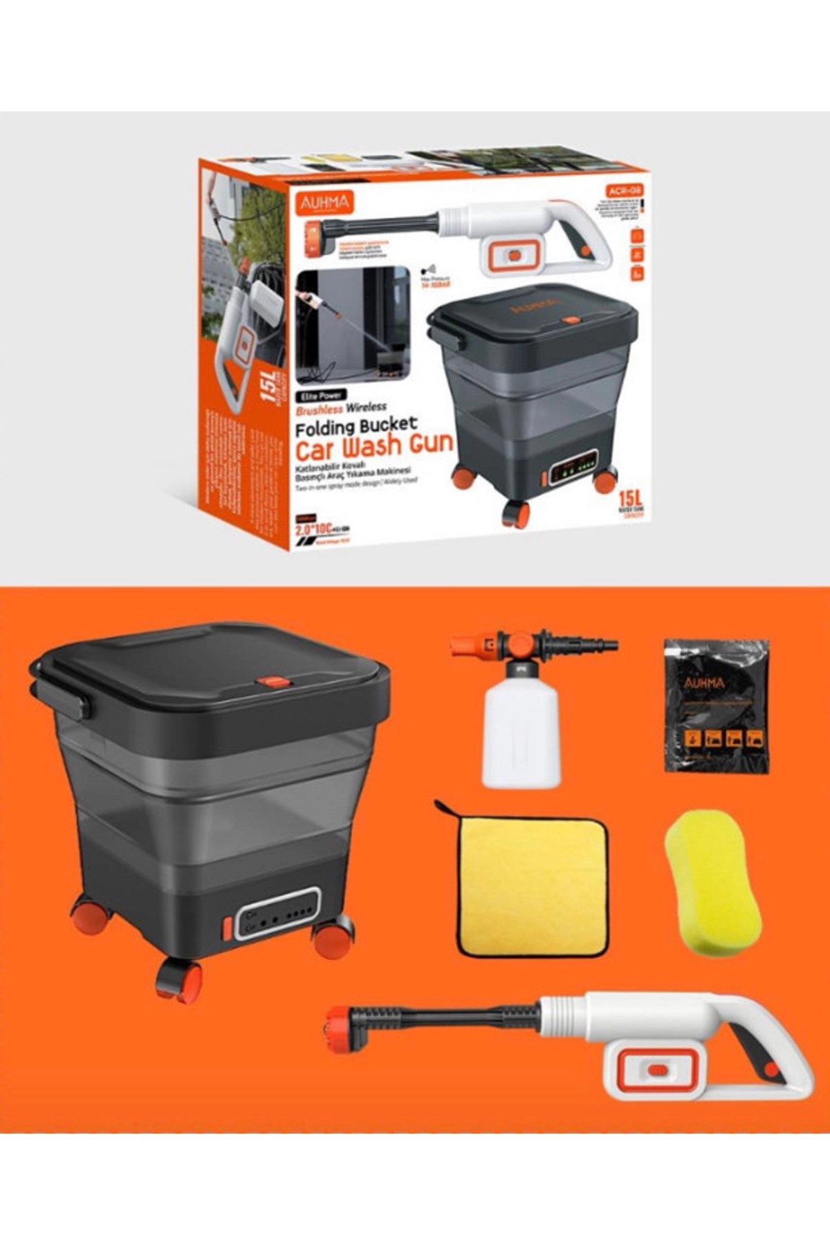 Yüksek Basınçlı Yıkama Makinesi Fırçasız Katlanır Kovalı 150w 14/16 Bar 13 Litre 