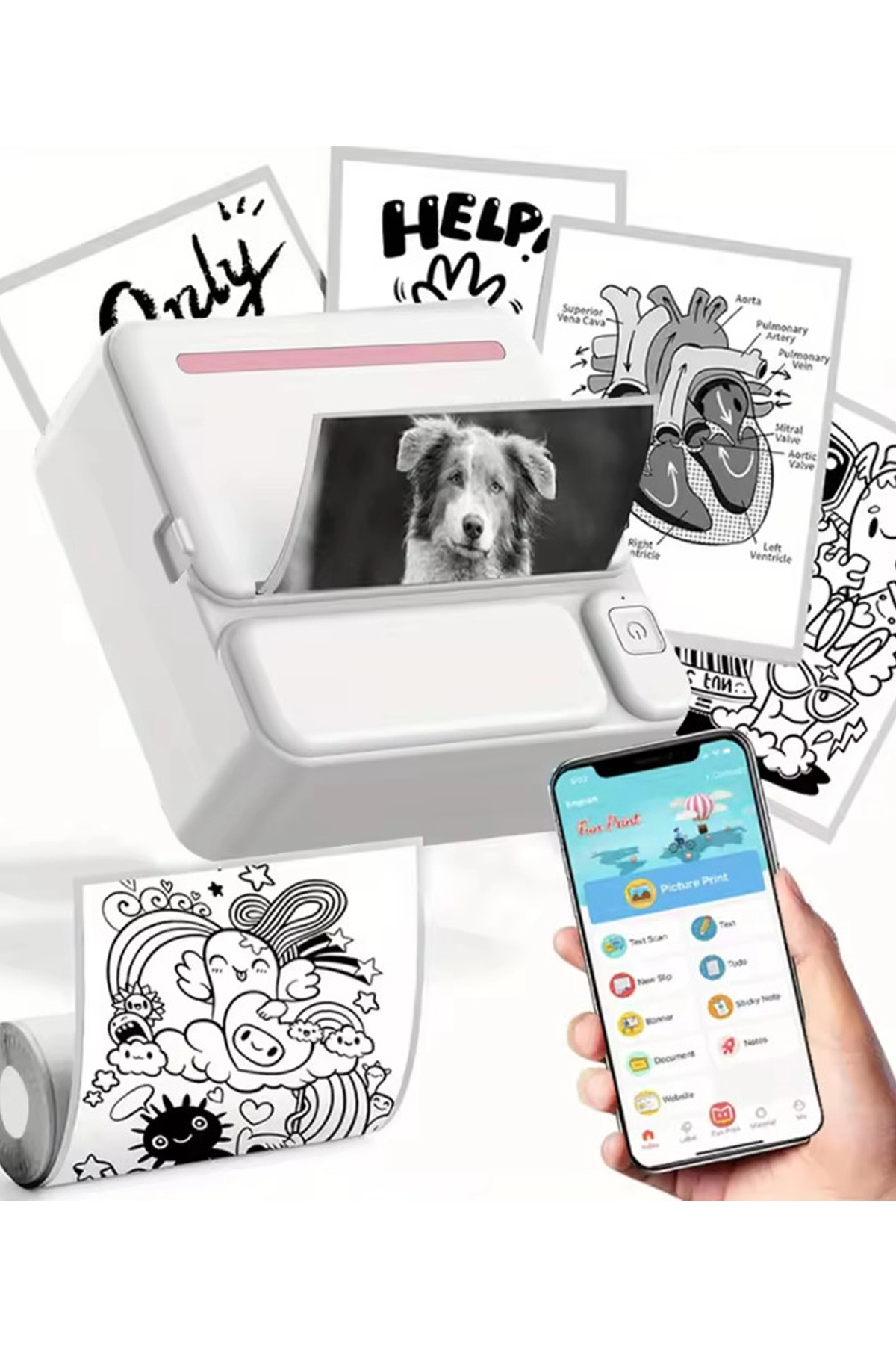 Mini Taşınabilir Yazıcı 13 Rulo Kağıtlı Mürekkepsiz Etiket Yazıcısı Mini Termal Yazıcı 