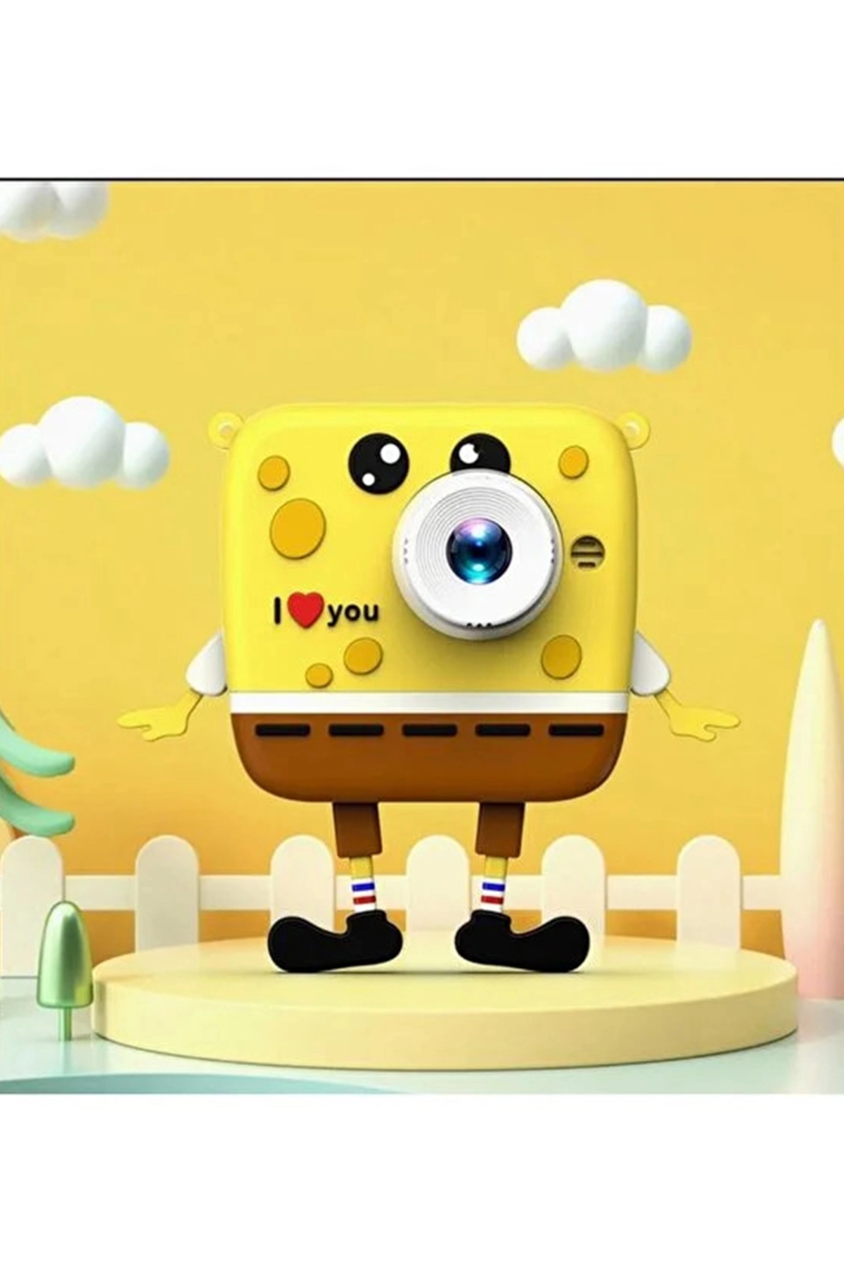 Sünger Bob Tasarımlı Yeni Nesil Çocuk Dijital Mini Fotoğraf Makinesi Çift Kamera
